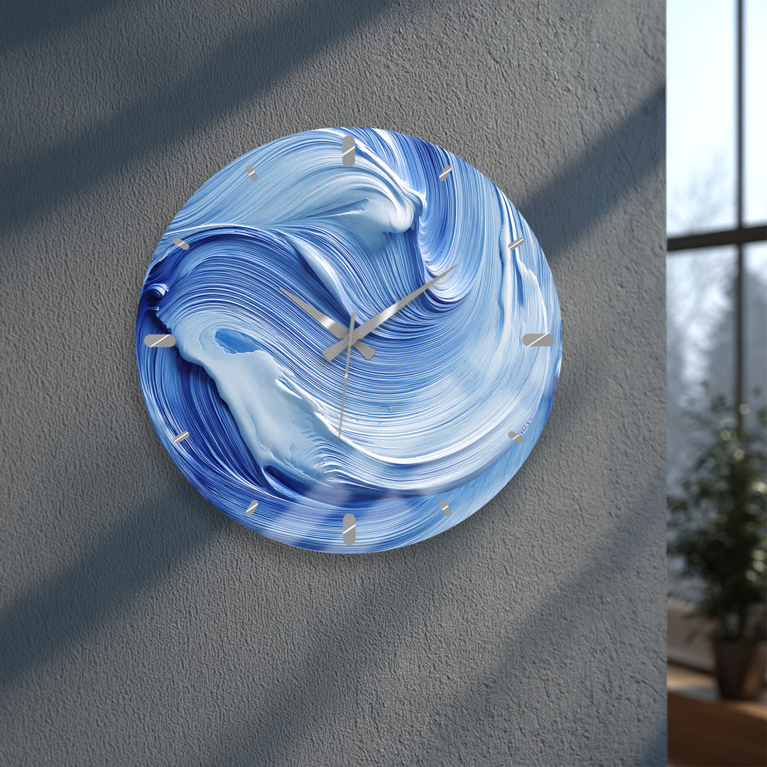 Blue Swirl Glass Wall Clock – Abstract Ölgemälde  Decor