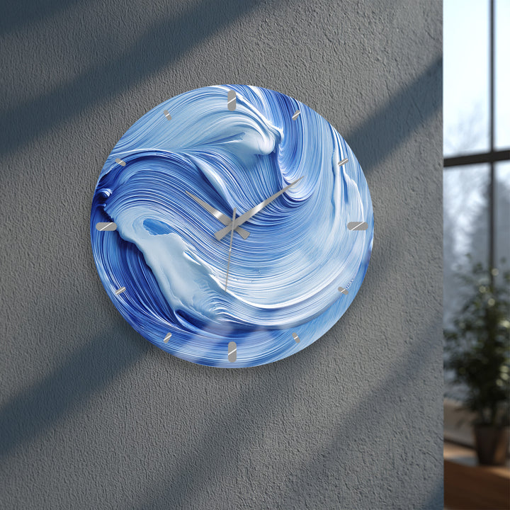 Blue Swirl Glass Wall Clock – Abstract Ölgemälde  Decor