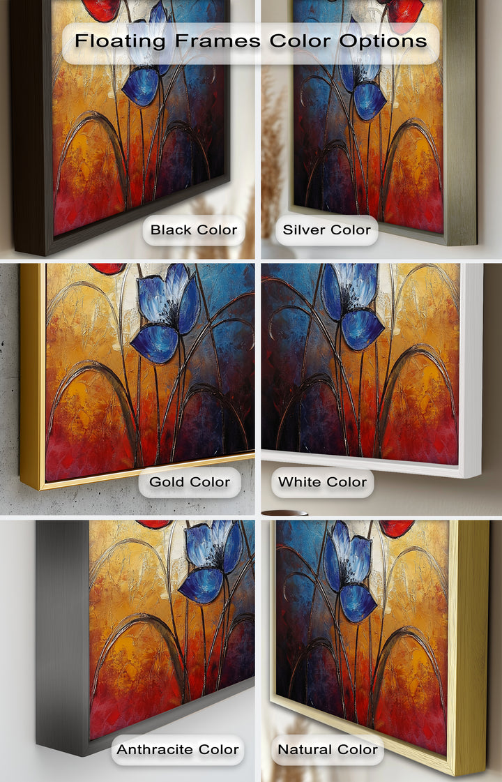 Eternal Bloom – Red, Yellow, and Blue Floral Oil Painting