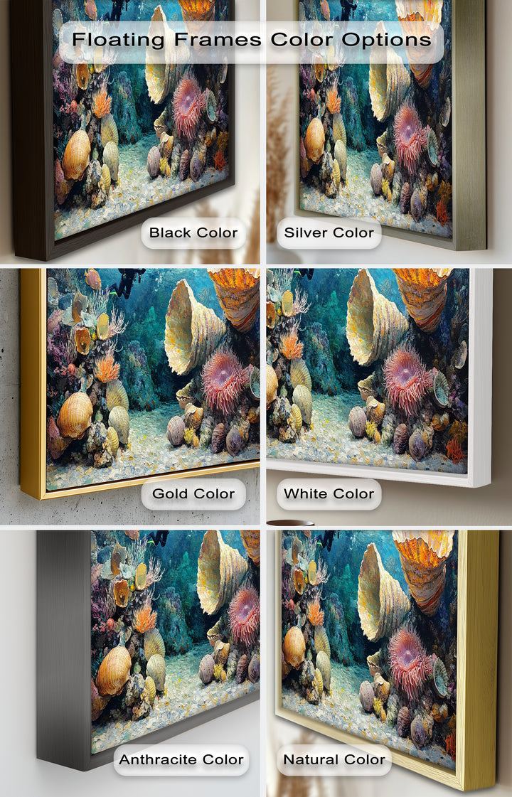 Diver Exploring Coral Reefs with Giant Shells - Animal Oil Painting
