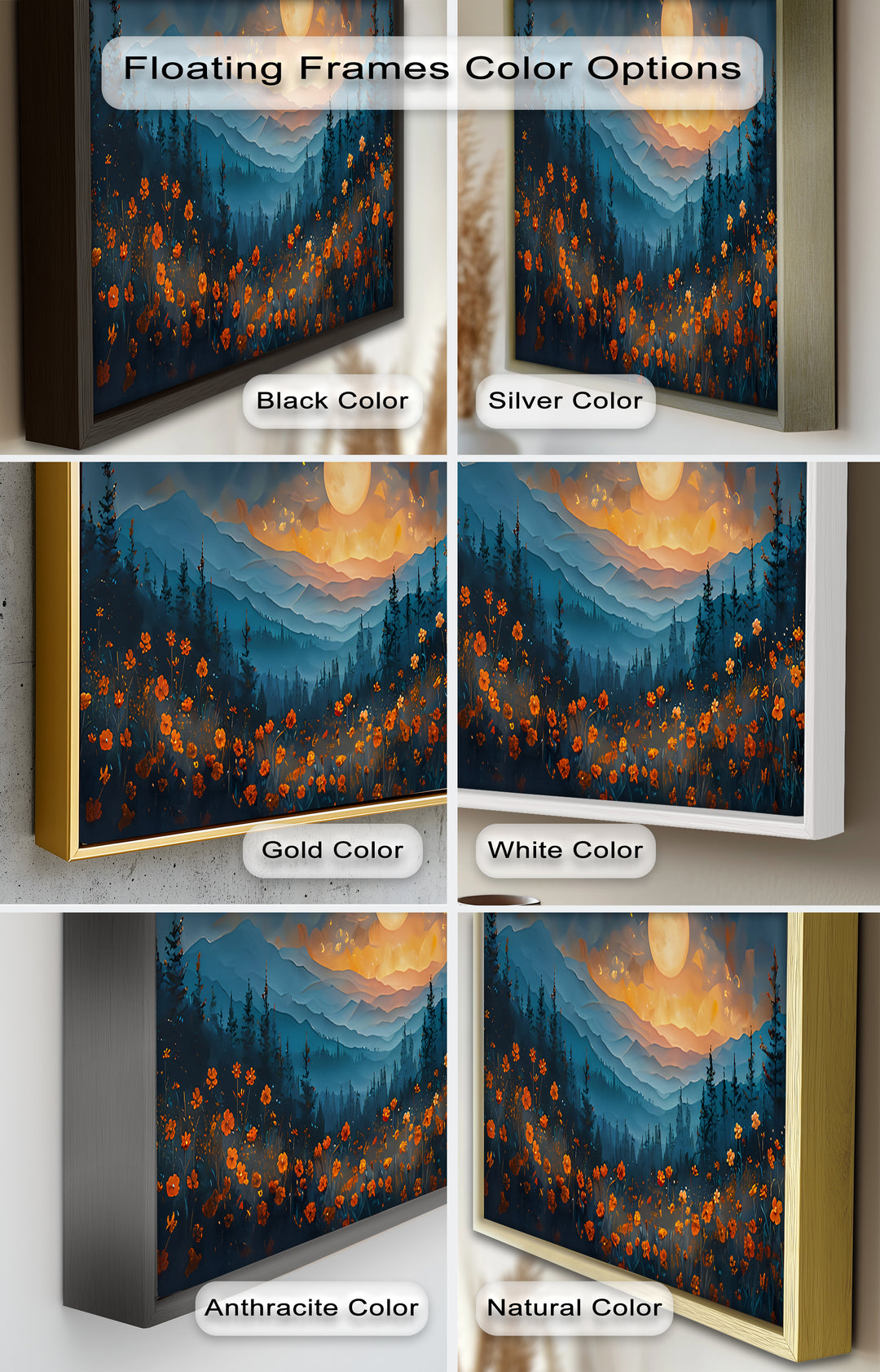 Moonlit Mountain Landscape-Floral Oil Painting