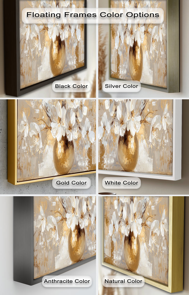 Golden Vase with White Florals – Flower Oil Painting