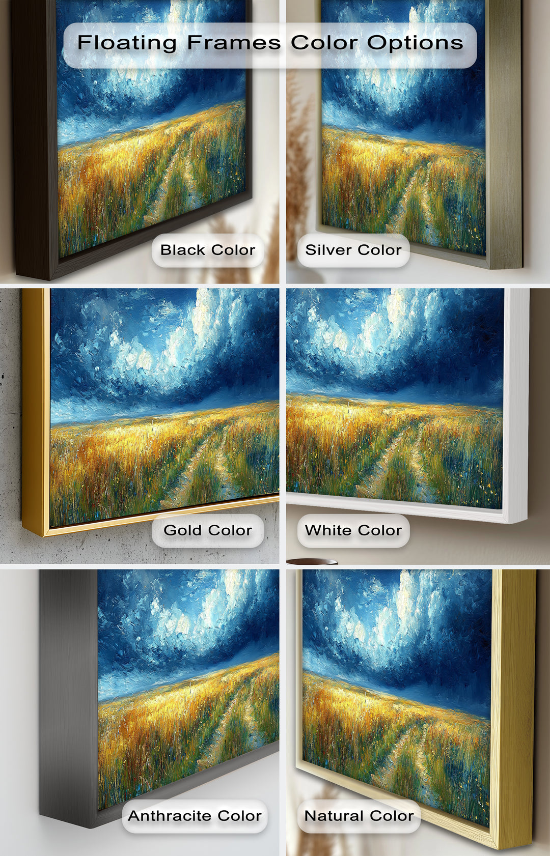 Golden Field Stormy Sky Wandkunst – Romantik Ölgemälde