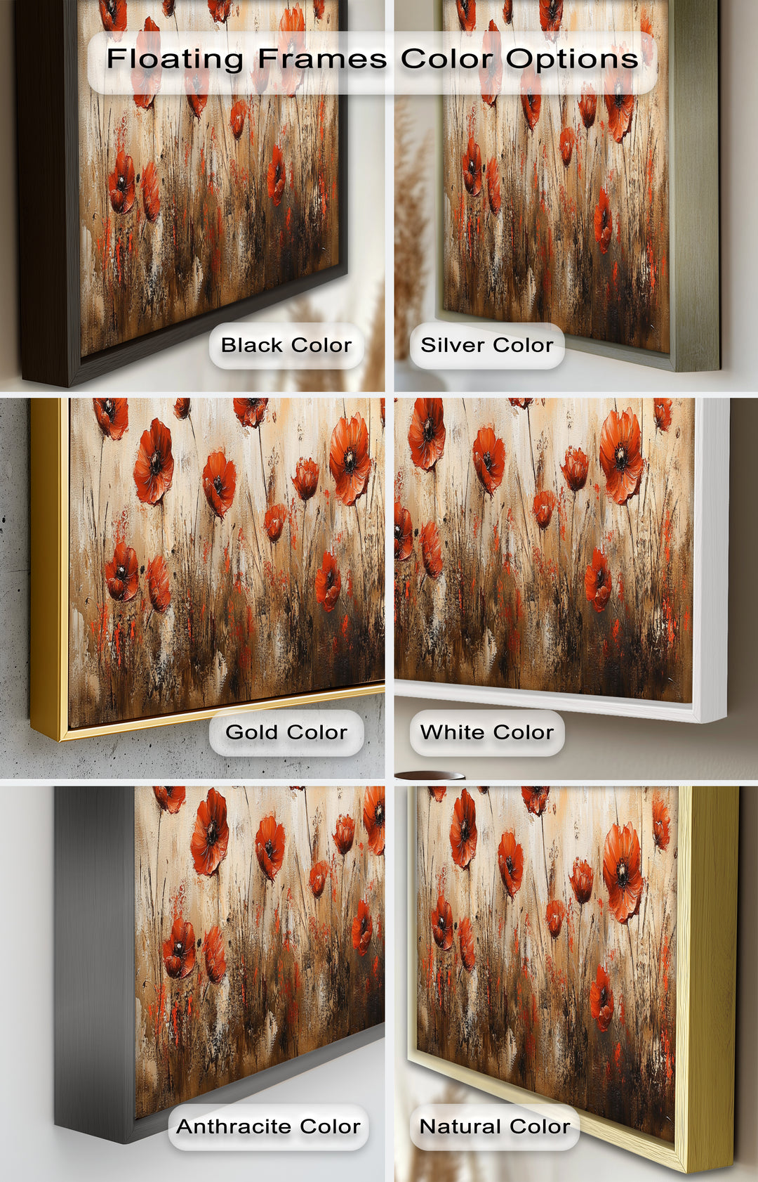 Fiery Meadow – Scarlet Poppies in Earth-Toned Field Flower Oil Painting