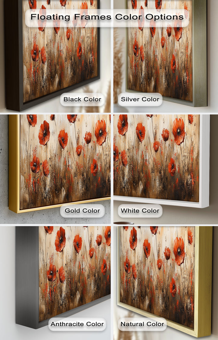 Fiery Meadow – Scarlet Poppies in Earth-Toned Field Flower Oil Painting