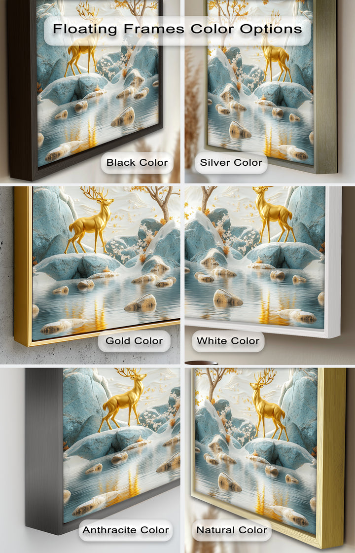 Golden Deer in Snowy Mountain - Animal Oil Painting