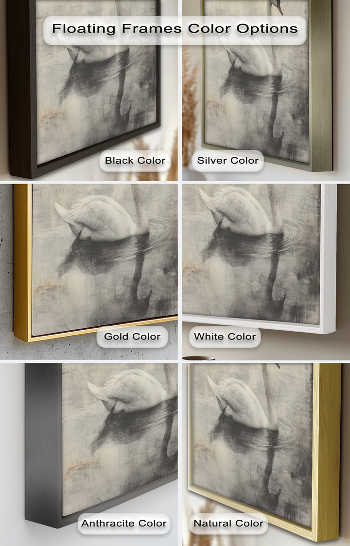 Silent Grace – Monochrome Swan on Still Water Oil Painting