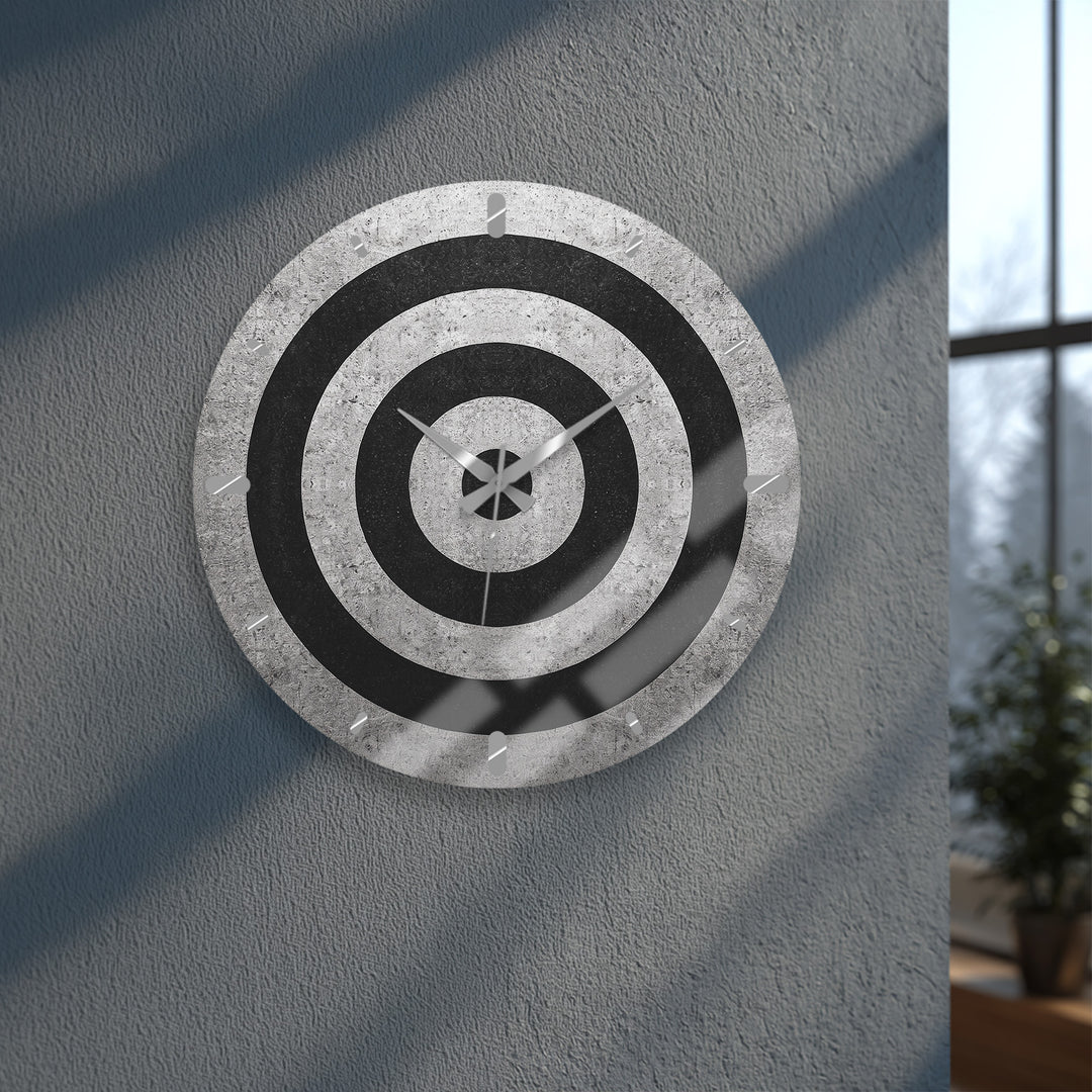 Black and White Glass Wall Clock – Minimalist Concentric Circles
