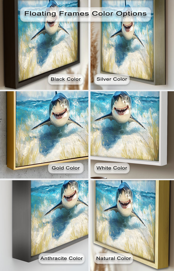 Smiling Shark by the Shore – Animal Oil Painting