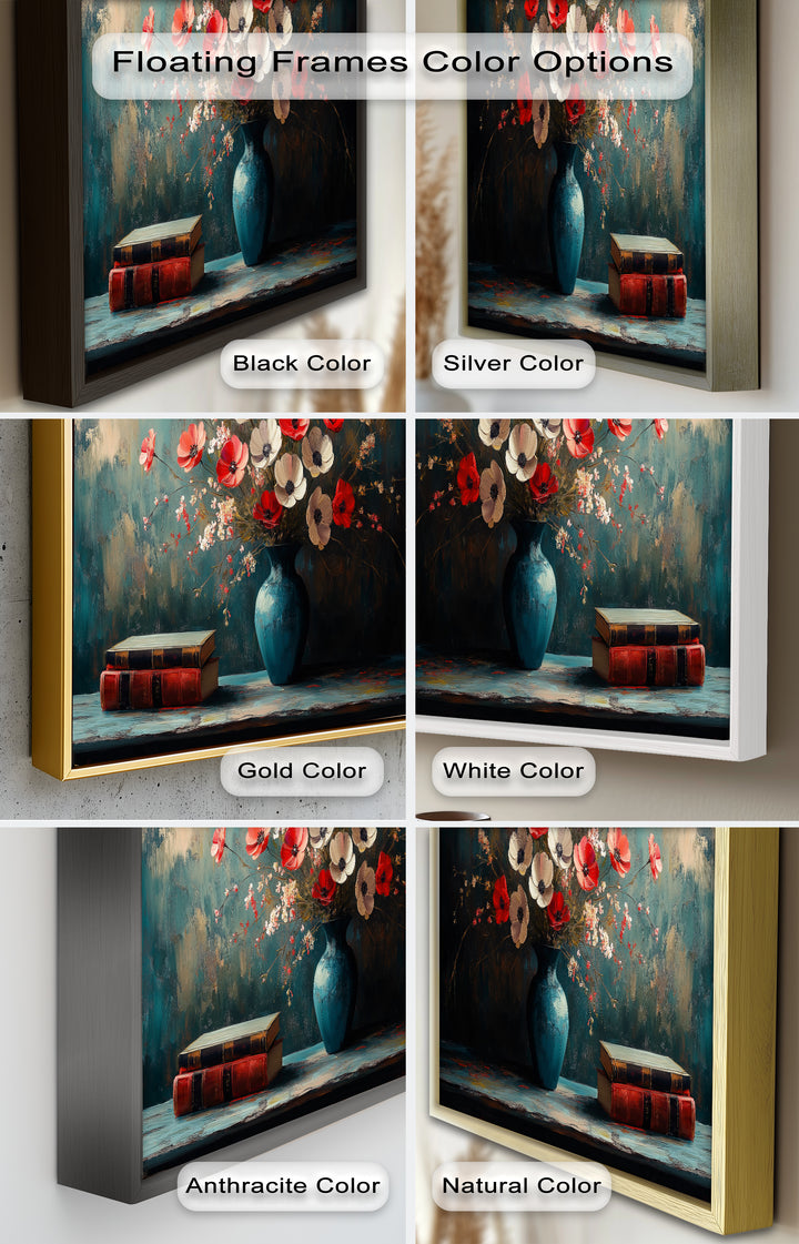 Vibrant Floral Vase with Books – Botanical Oil Paintings