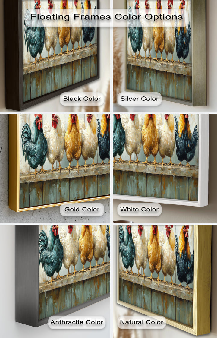 Colorful Roosters on a Wooden Fence – Animal Oil Painting