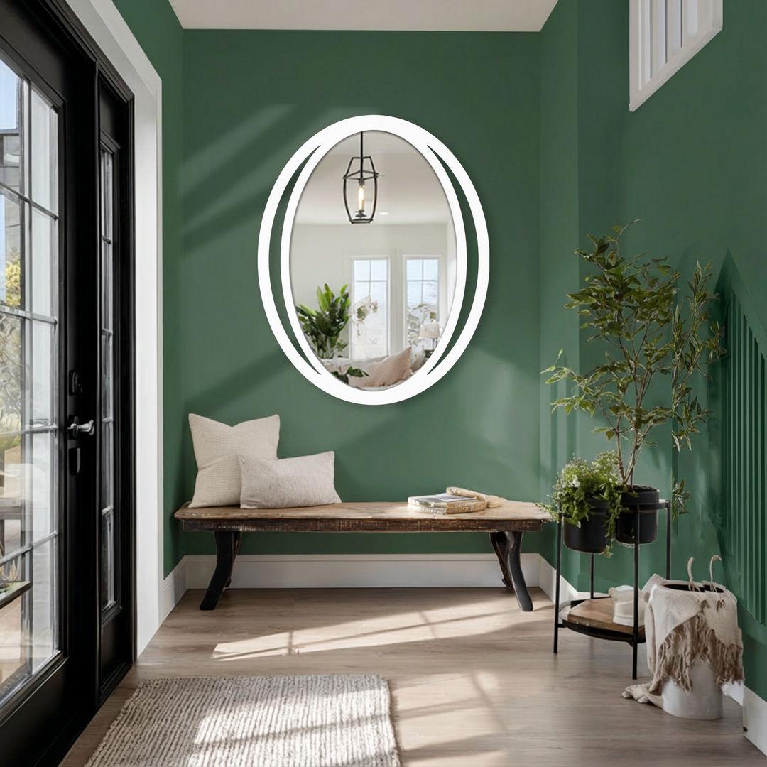 Reflecting superb material quality, the double eclipse oval wall mirror showcases a sleek, modern design perfect for decorating with wall mirrors and enhancing any contemporary space.