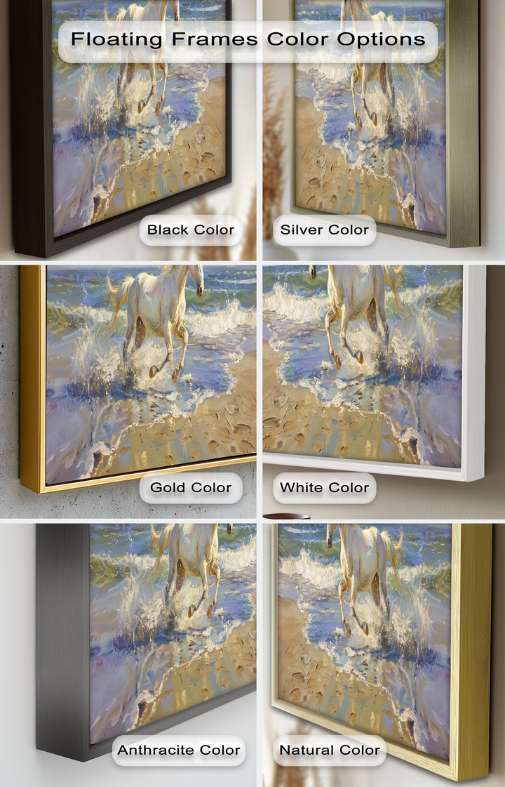 White Horse Galloping on Beach – Dynamic Oil Painting