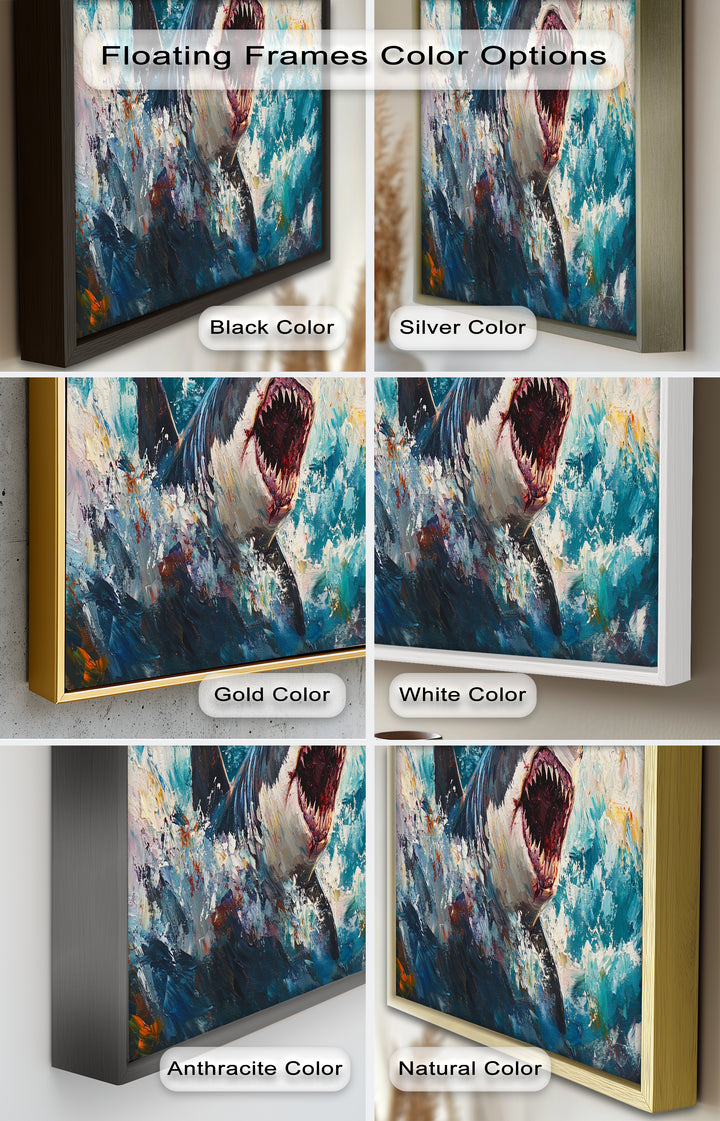 Ferocious Shark Emerging from Turbulent Waters – Animal Oil Painting