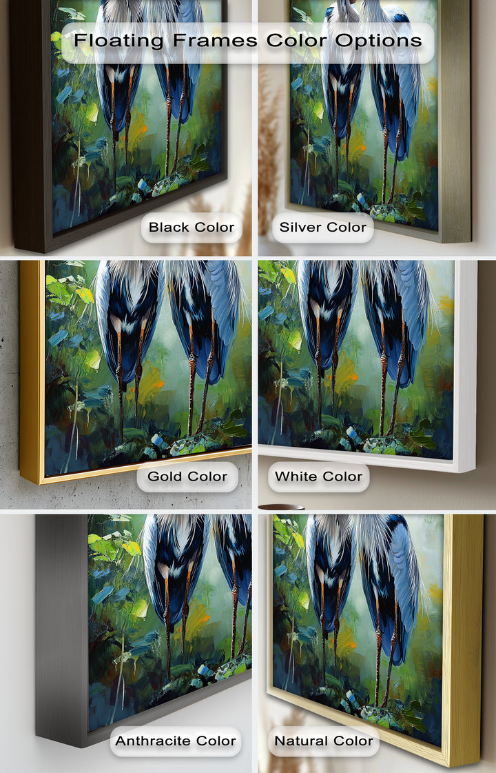 Pair of Herons in Forest Light – Animal Oil Painting