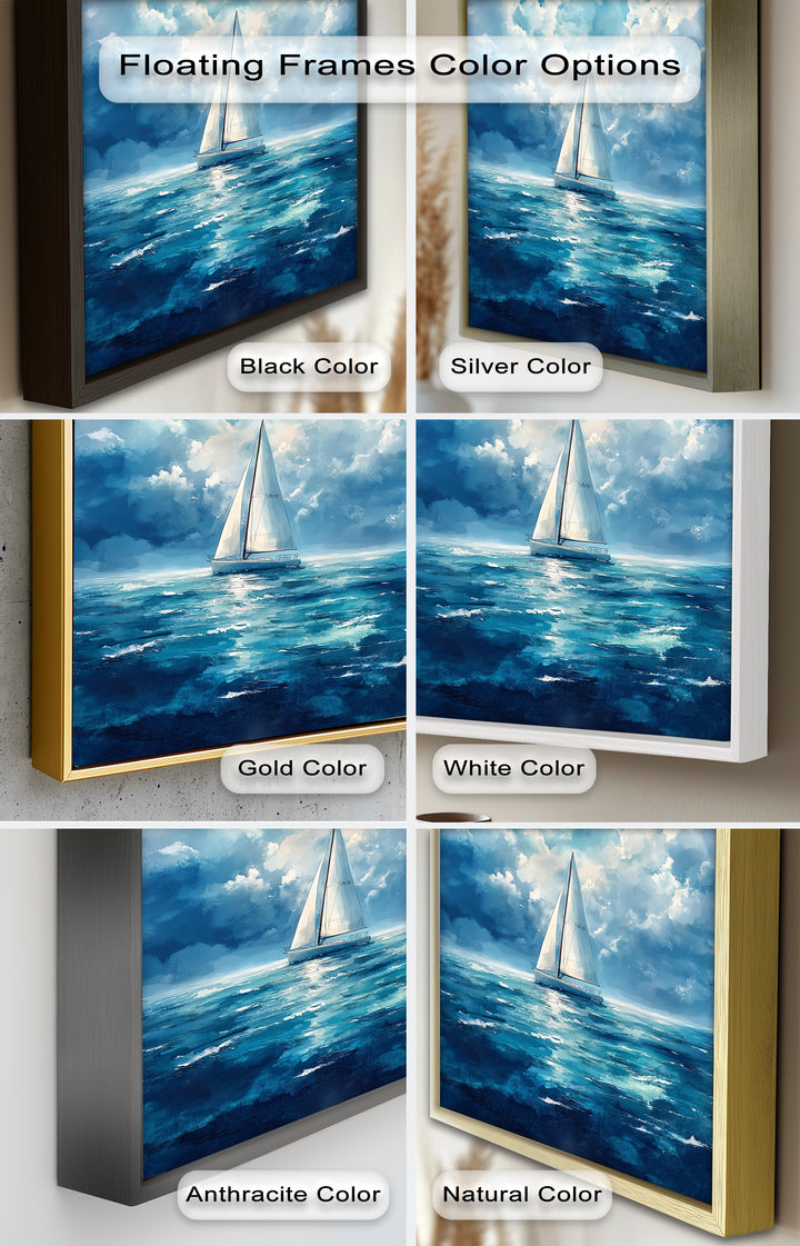 Blue Sky – White Sailboat Oil Painting