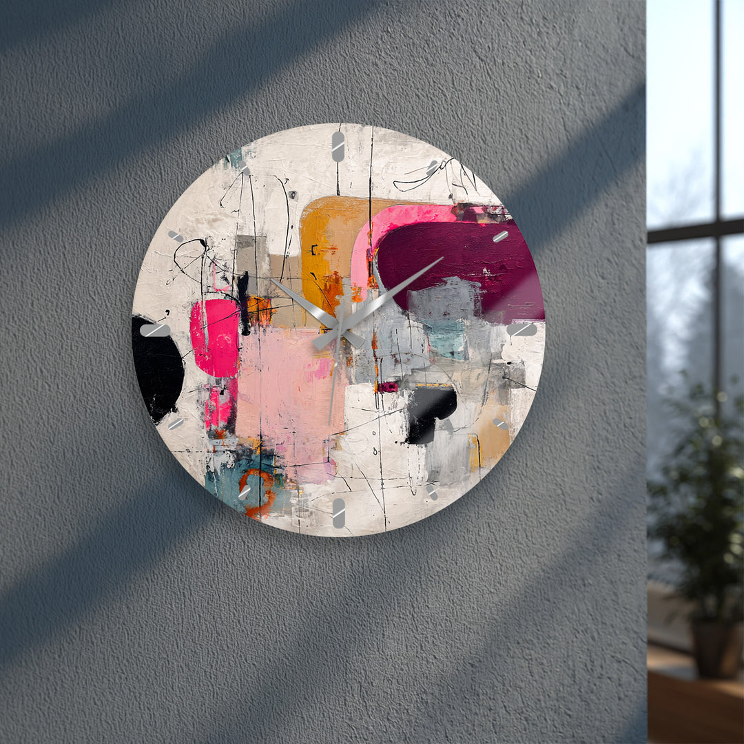 Pink Abstract Glass Wall Clock – Modern Geometric Art