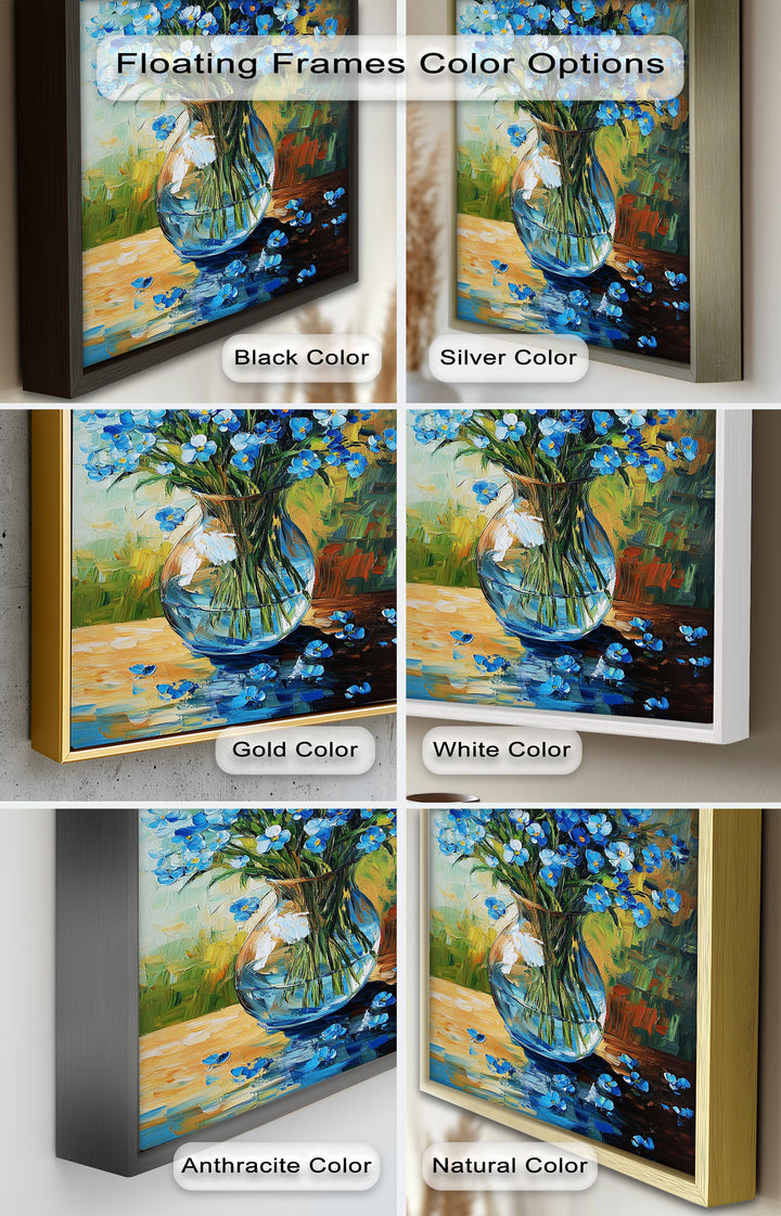 Blue Wildflowers in Vase Wall Art – Floral Oil Painting