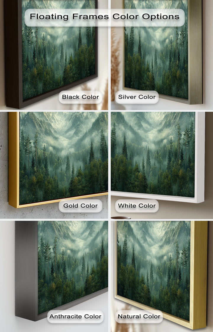 Misty Mountain Forest - Framed Oil Paintings