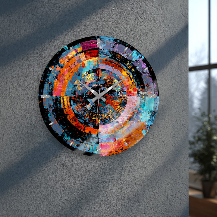 Bunte abstrakte Glaswanduhr – geometrische Kreiskunst