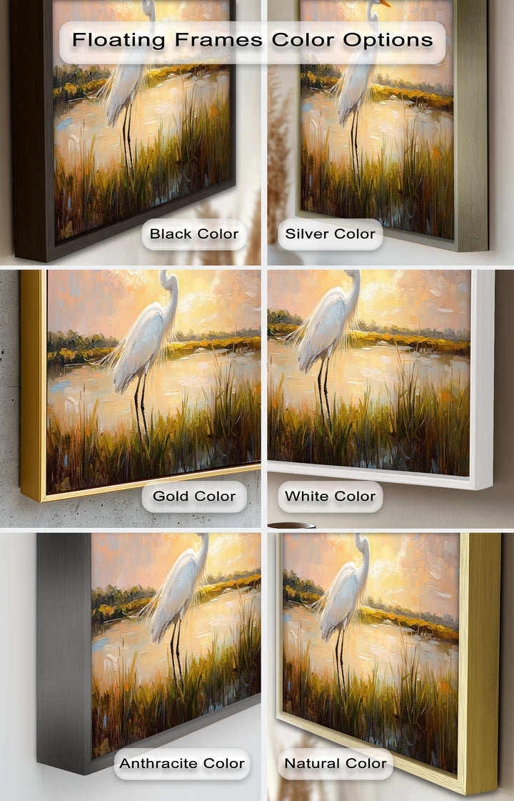 White Egret at Sunset – Animal Oil Painting