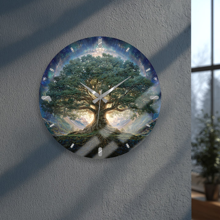 Tree of Life Glass Wall Clock – Mystical Forest Decor