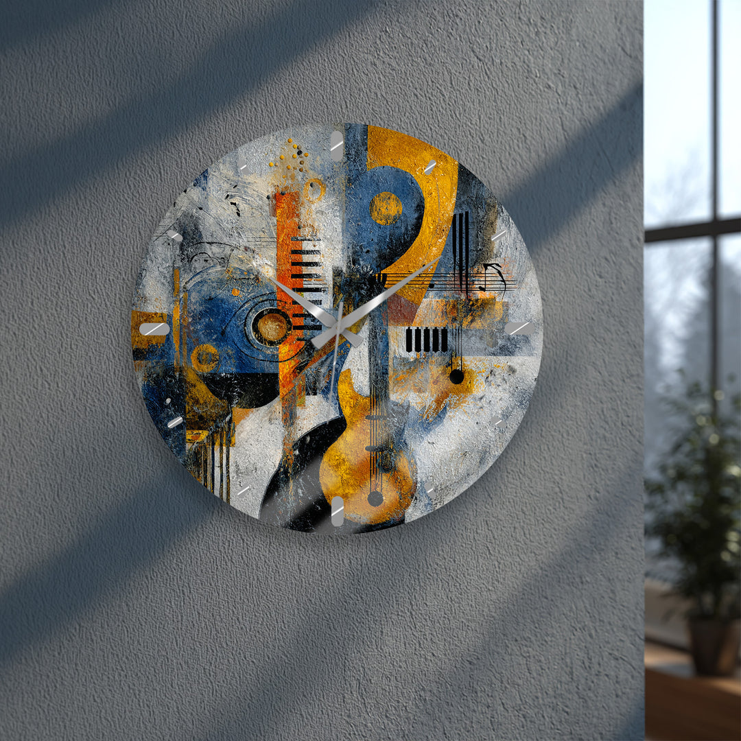 Abstract Music Glass Wall Clock – Piano Notes Modern Art Decor