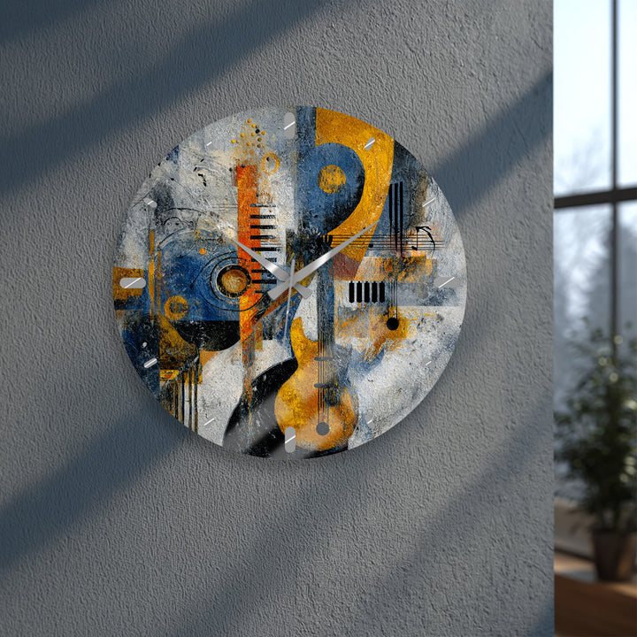 Abstract Music Glass Wall Clock – Piano Notes Modern Art Decor
