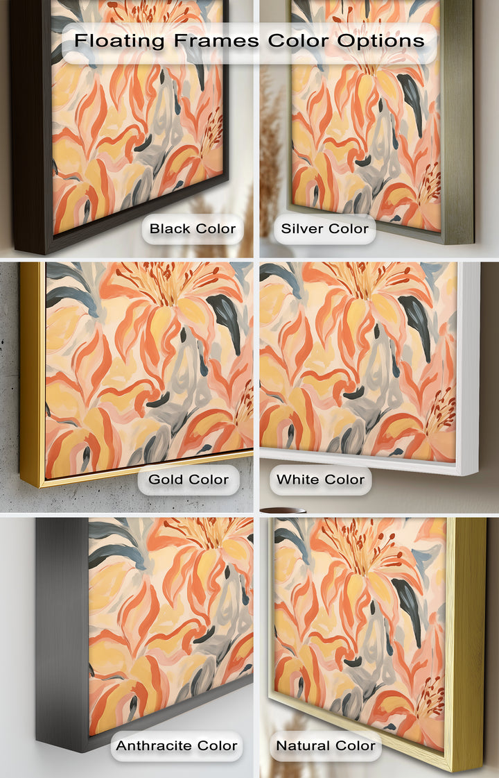 Sunlit Lilies – Abstract Coral Flower Oil Painting