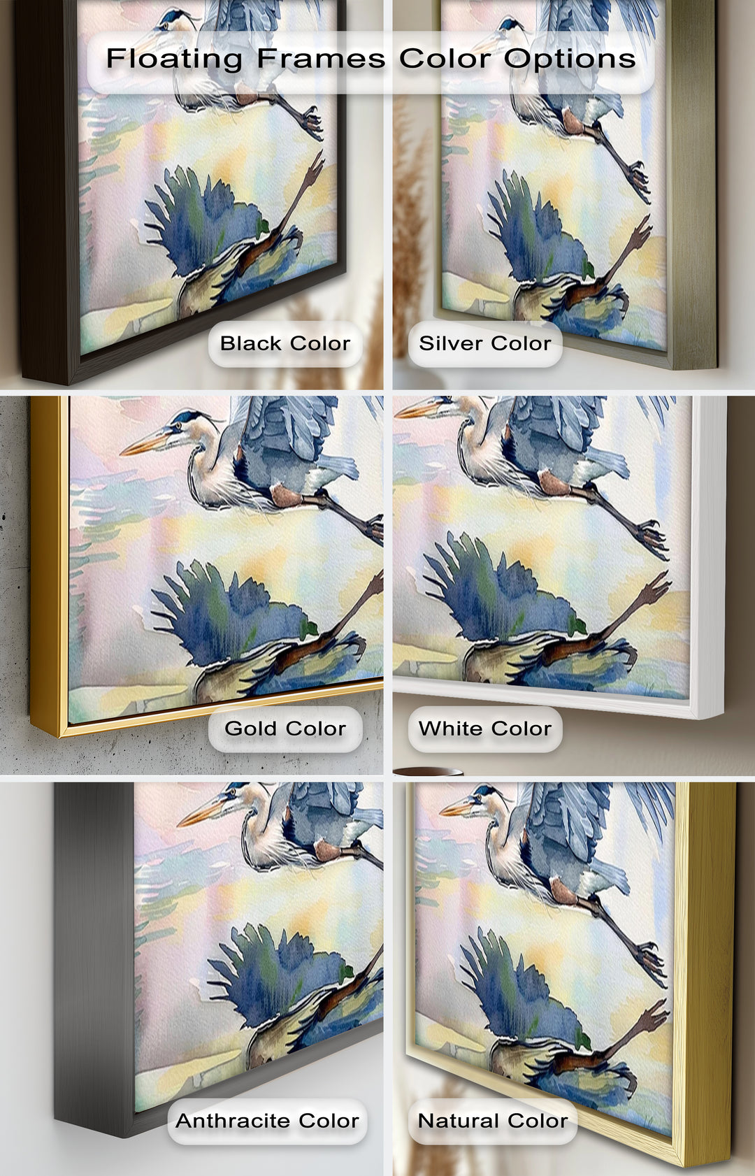 Flying Heron Bird Wall Art – Elegant Nature Oil Painting