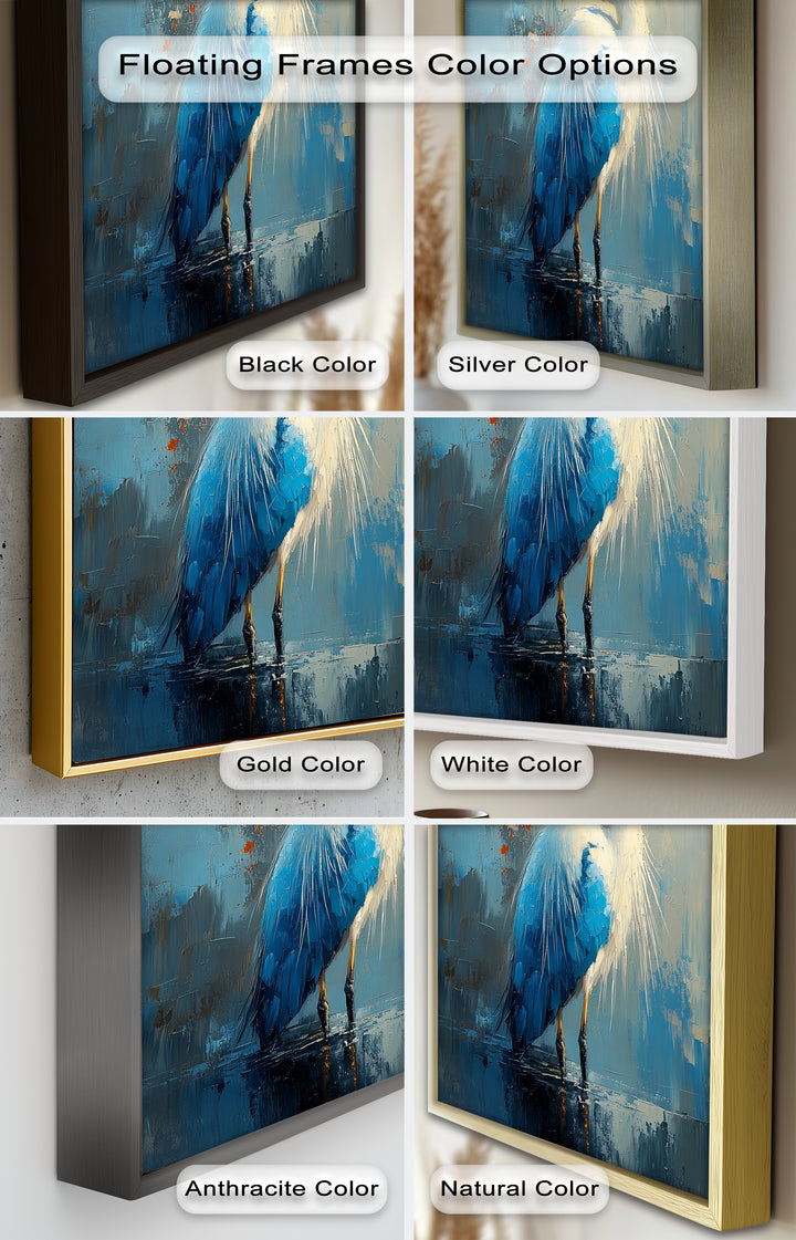 Blue Heron in Abstract – Framed Oil Painting