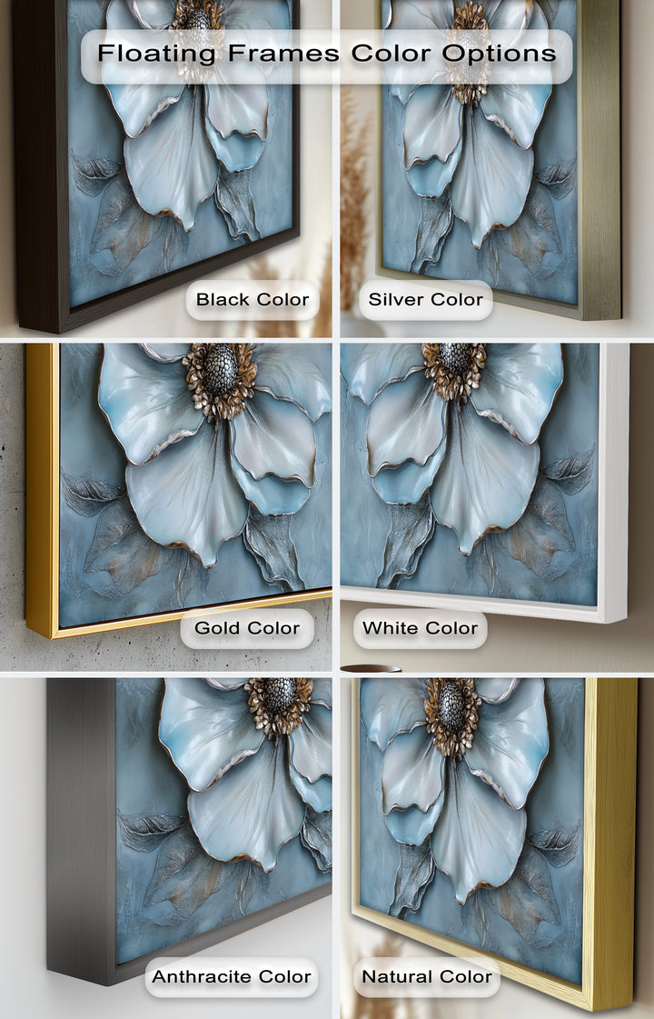 Blue Mist Bloom – Sculptural Petal Flower Oil Painting