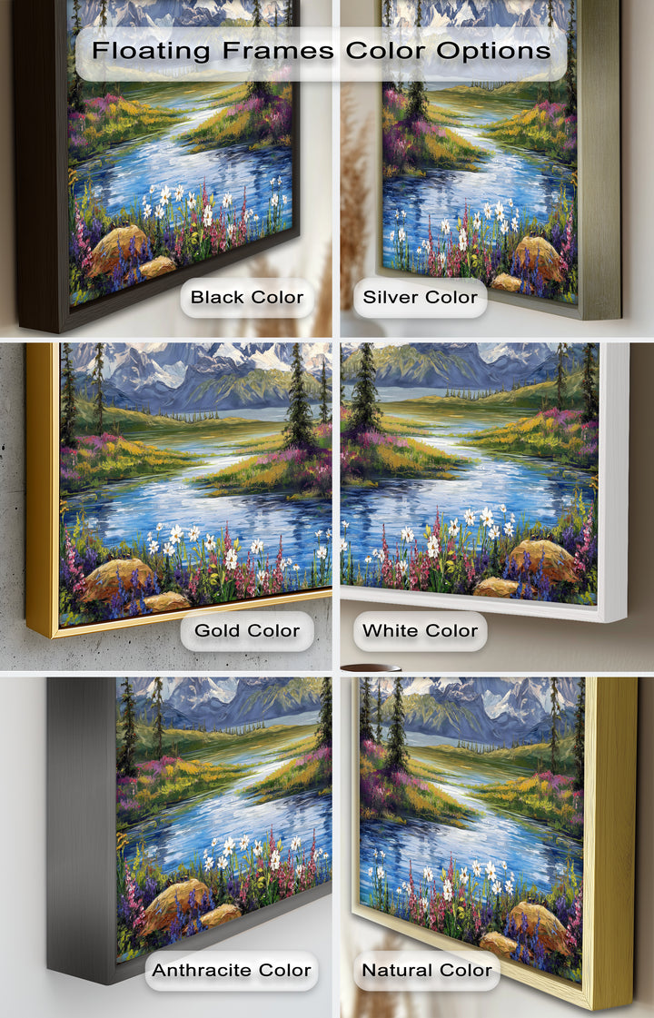 Vintage Mountains & River – Framed Oil Painting