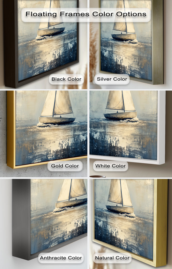 Golden Sail – Minimalistisches Ölgemälde „Boot auf See“