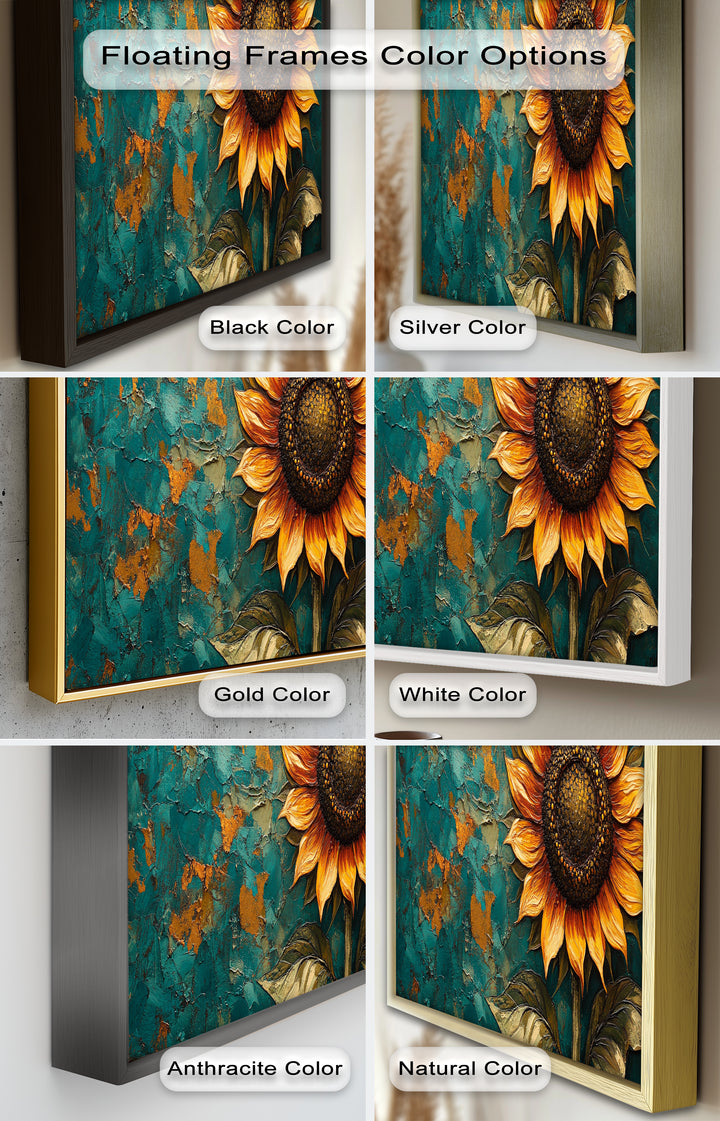 Sunflower on Textured Teal - Flower Oil Painting