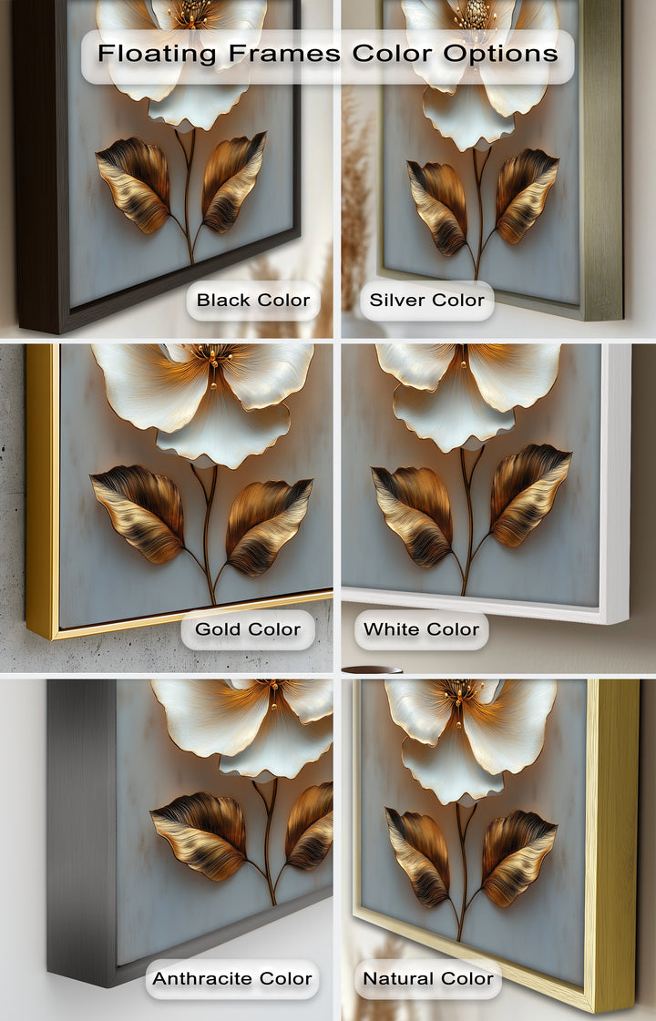 Golden Glow Bloom – White and Gold Flower Oil Painting