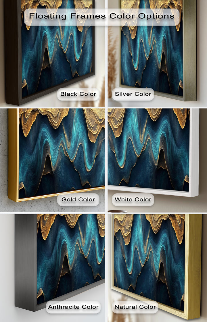 Flowing Teal & Gold Waves – Abstract Oil Painting
