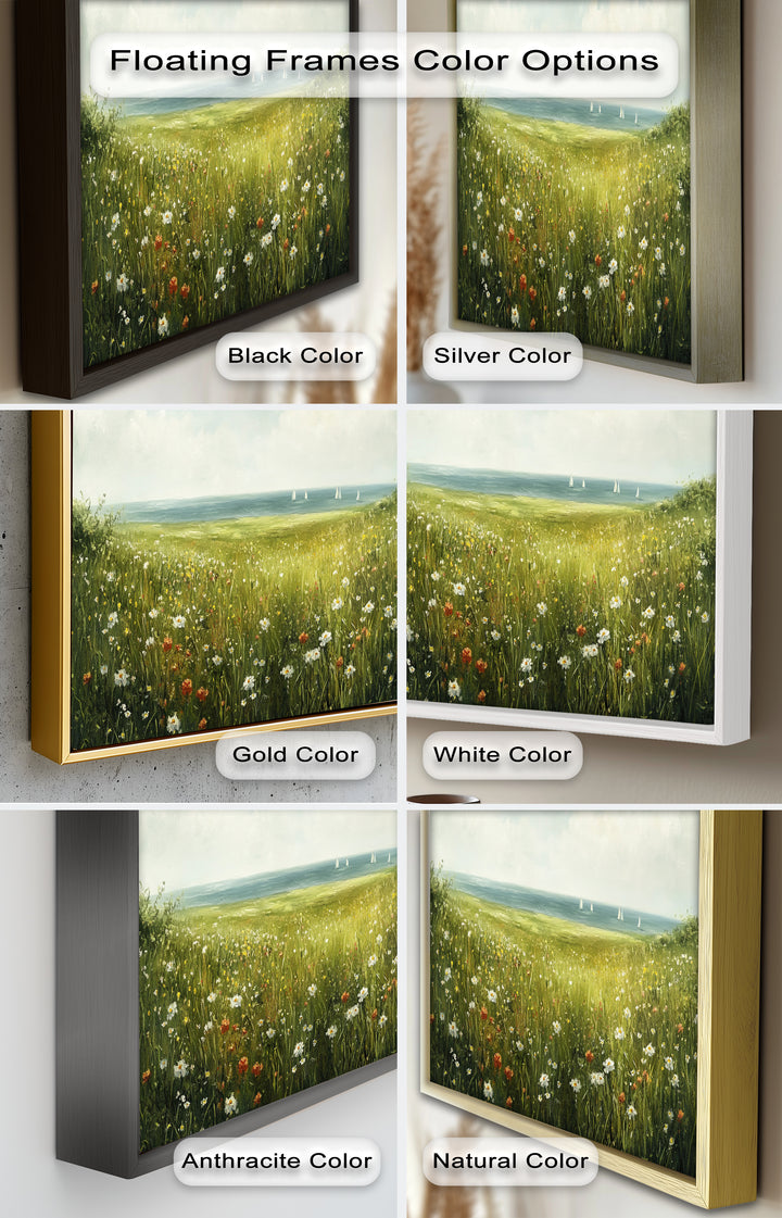 Wildflower Meadow Sea View Wall Art–Coastal Oil Painting