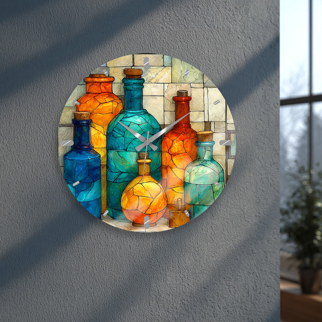 Colorful Glass Bottles Wall Clock – Mediterranean Decor