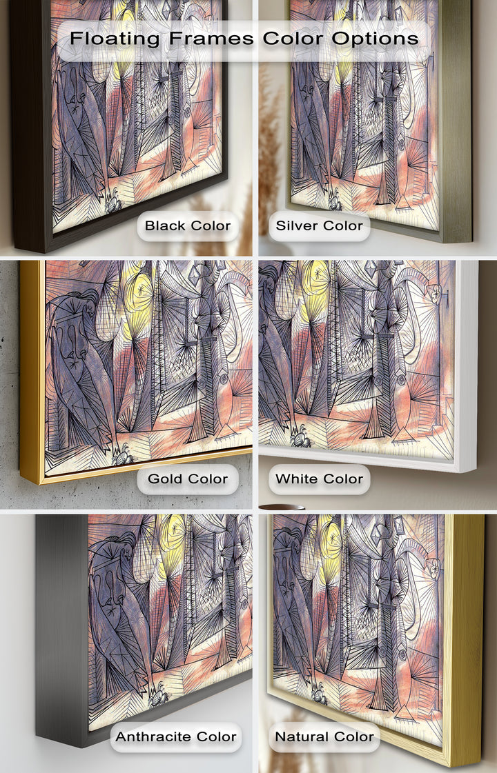 Surreal Abstract Figures in Motion – Cubist Oil Painting