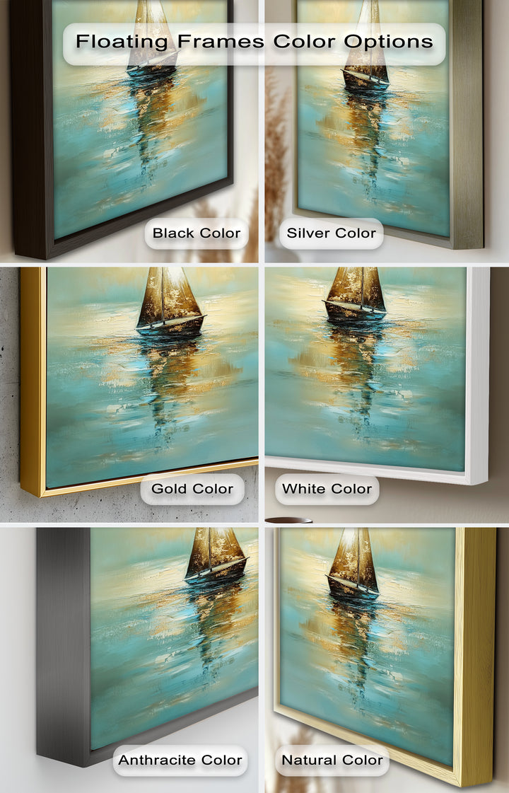 Golden Drift – Ruhiges Segelboot bei Sonnenaufgang, Boot-Ölgemälde