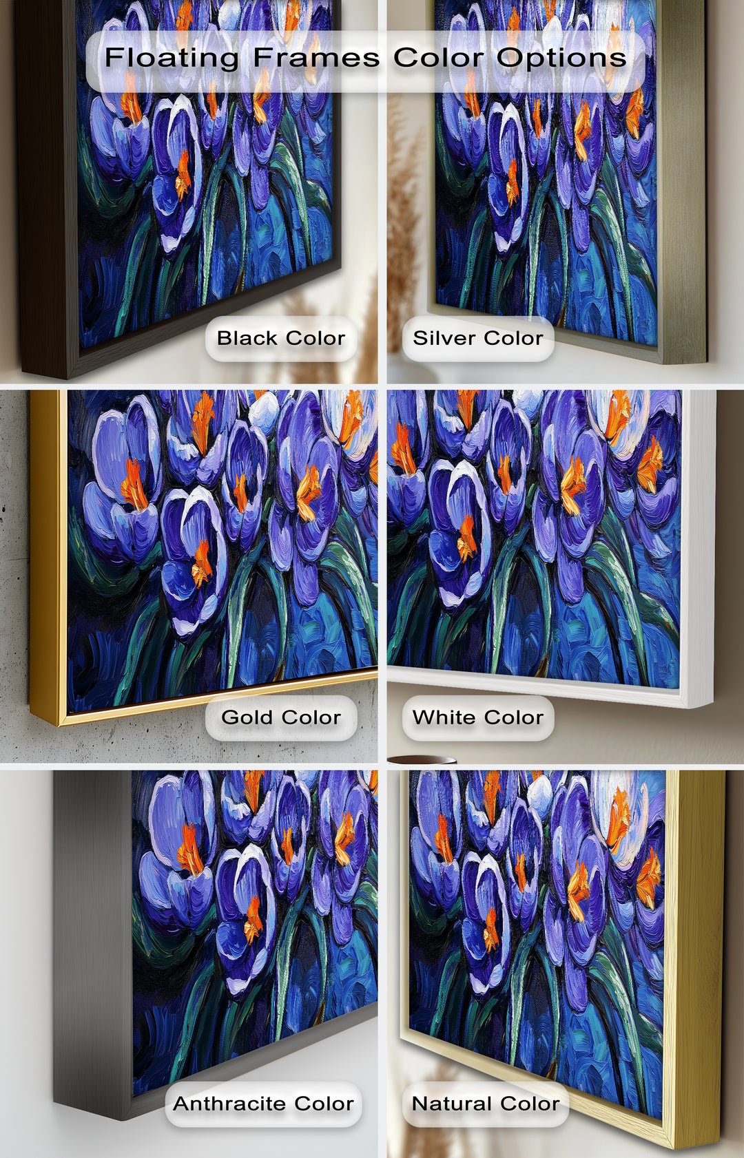 Crocus Flowers in Blue and Violet Hues - Flower Oil Painting
