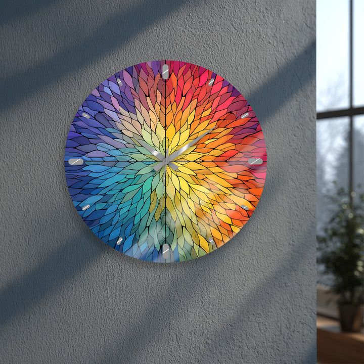 Rainbow Glass Wall Clock – Colorful Geometric Stained Glass Art