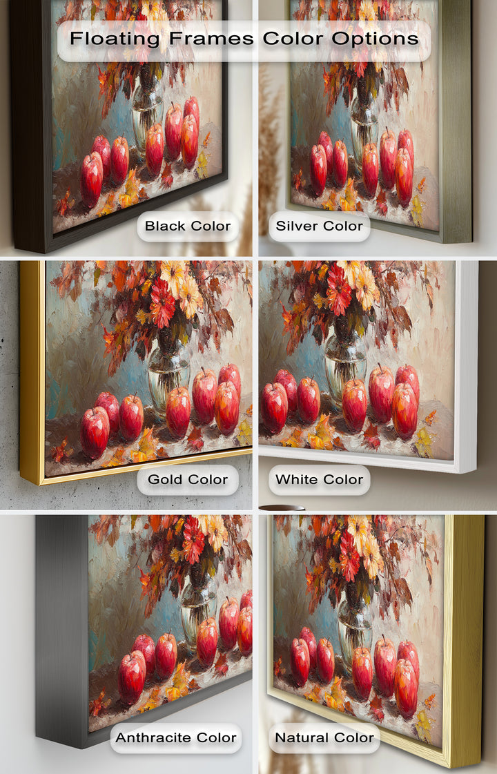 Fall Apple & Floral Still Life – Framed Oil Painting