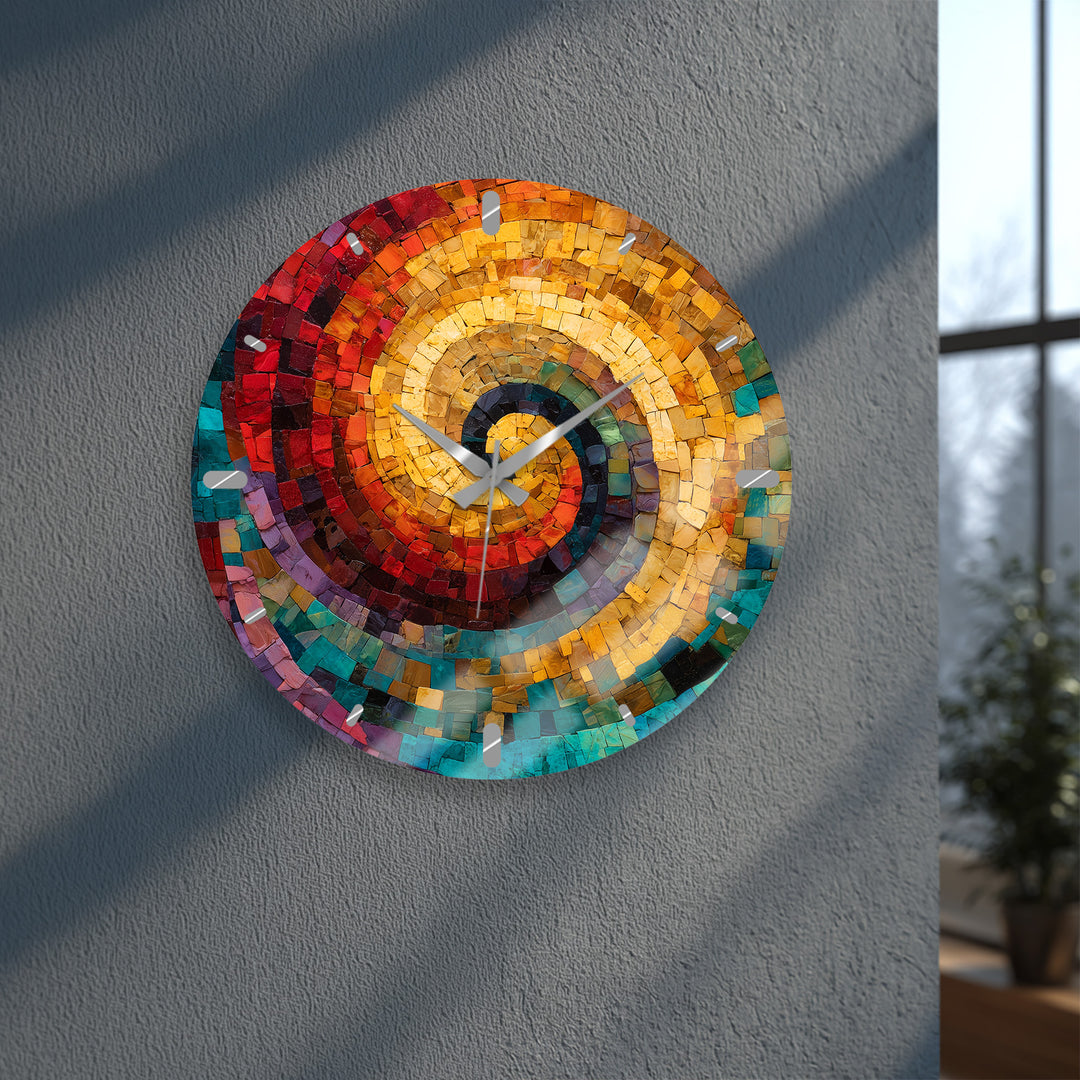 Colorful Spiral Mosaic Glass Wall Clock – Abstract Swirl Decor