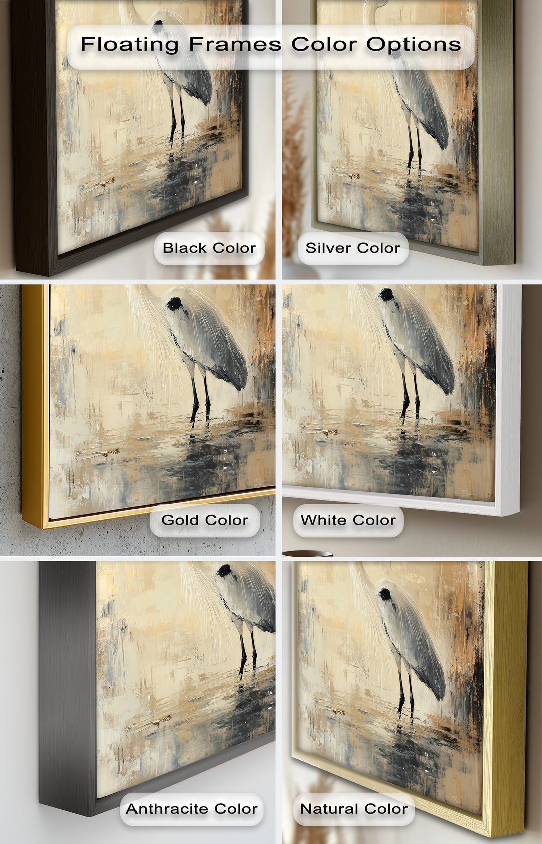 Golden Stillness – Heron in Reflective Water Oil Painting