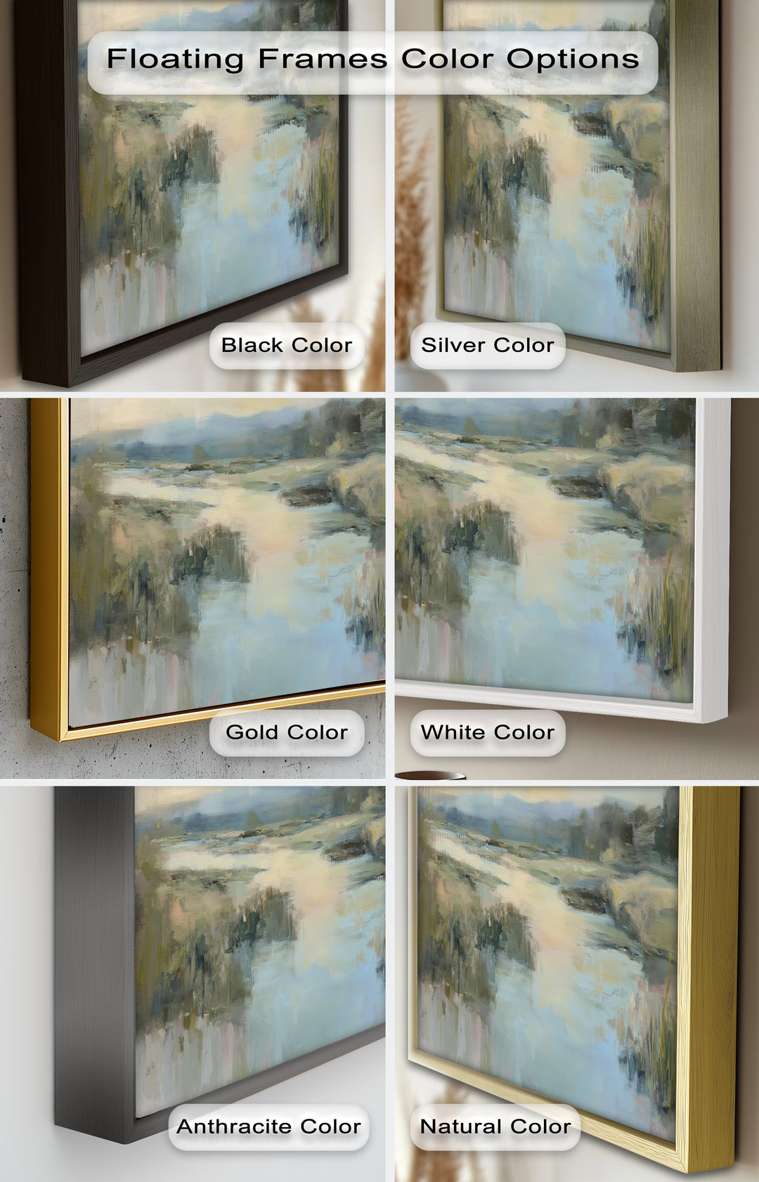 Pastel River Landscape - Framed Oil Painting