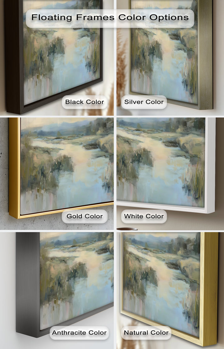 Pastel River Landscape - Framed Oil Painting