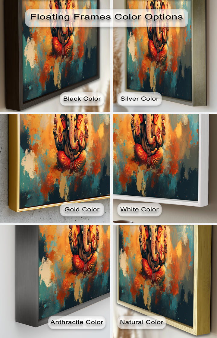 Orange Ganesha Wandkunst – Religiöses Ölgemälde