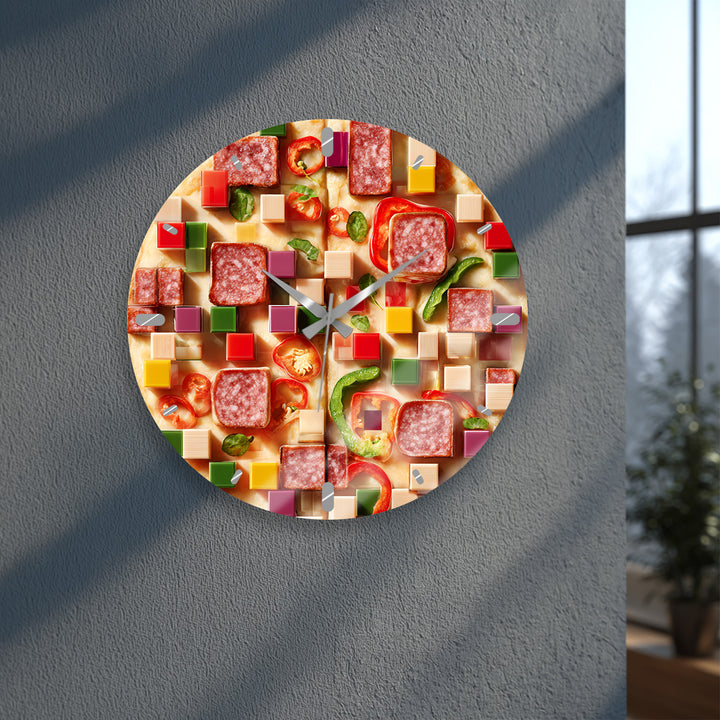 Pizza Glass Wall Clock – Colorful Kitchen Food Decor